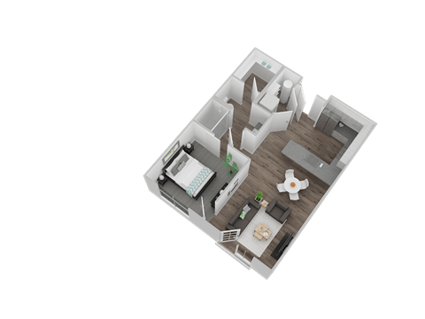 Floor plan for 1 bed, 1 bath, 693 sqft
